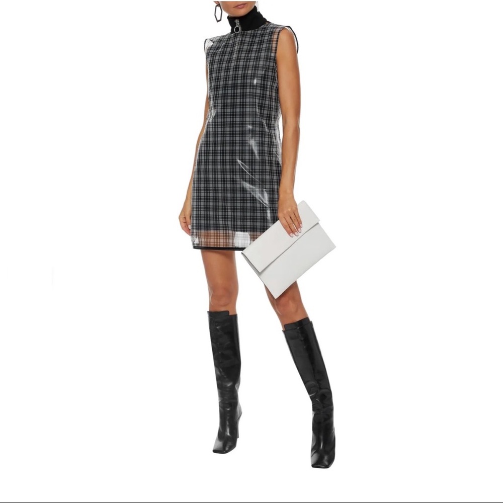 HELMUT LANG Layered Checked Gazar 70s Mini Dress